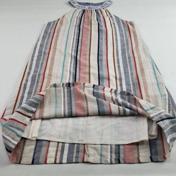 THML Vertical Striped Sleeveless Dress Womens Medium Cream High Neck Embroidered - Picture 4 of 11